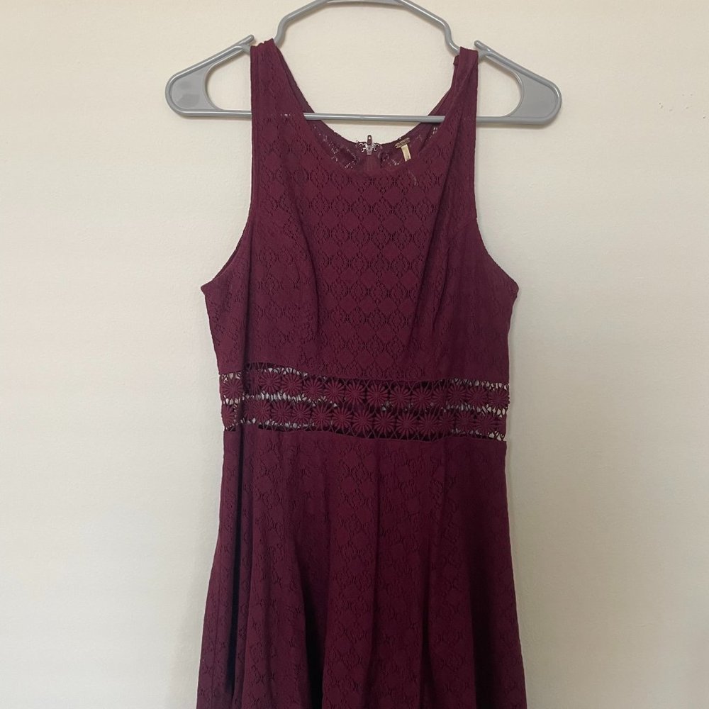 Maroon Free People Fitted with Daisies Dress